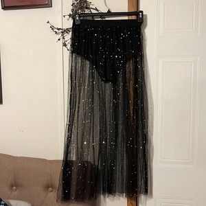 Shein sheer skirt with pants attached size Small black with black netting